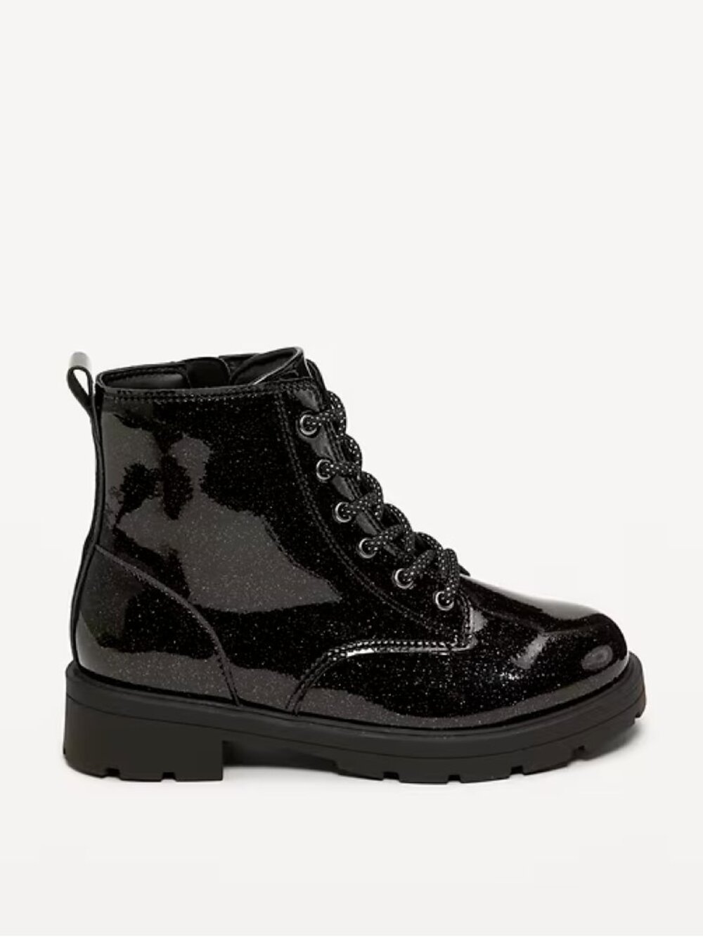 Old Navy Shiny Glitter Faux-Leather Black Combat Boots for Girls